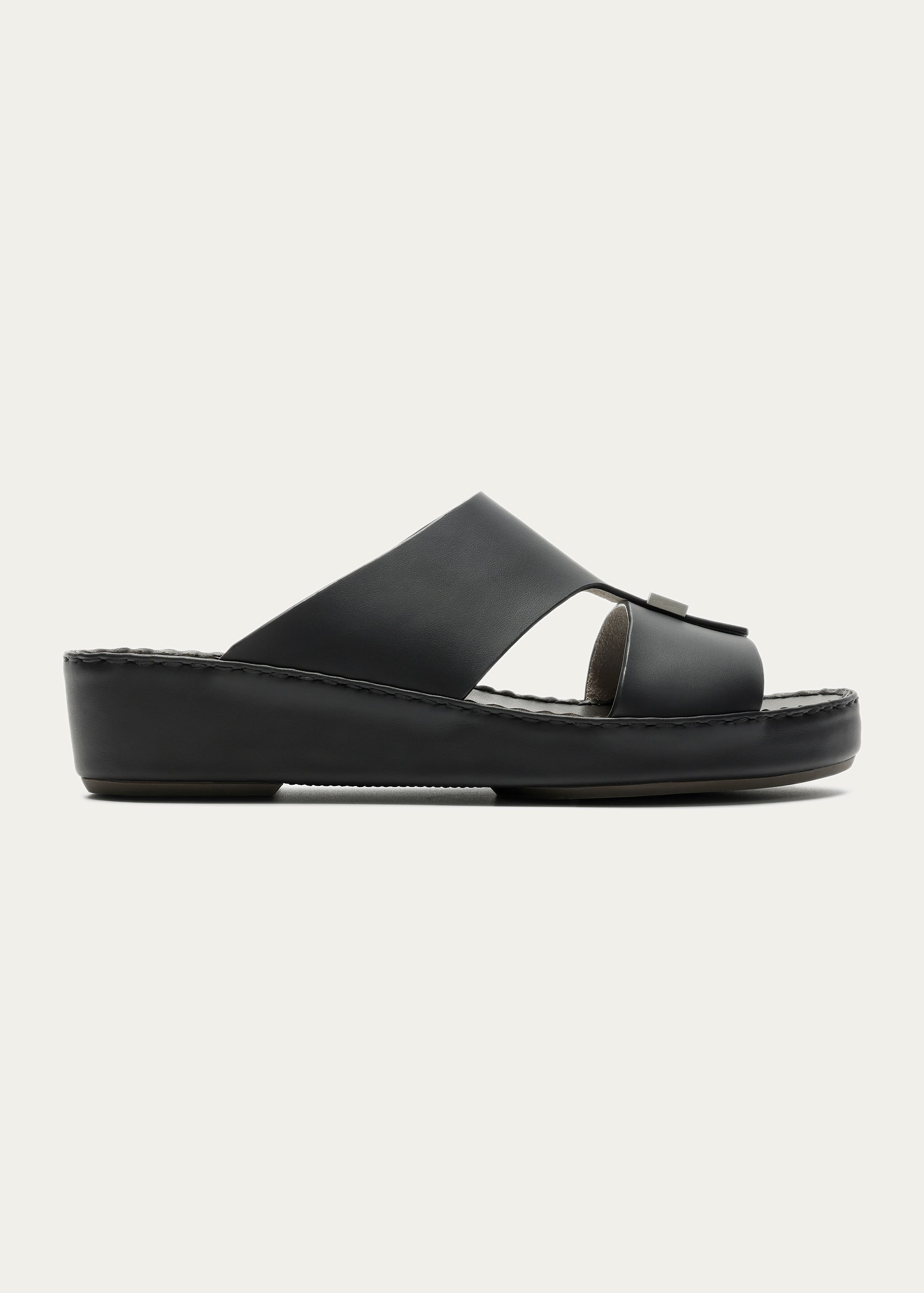 LUXURY BUCKLE CALF LEATHER SANDALS-PARTHENON SERIES-MATTE BLACK