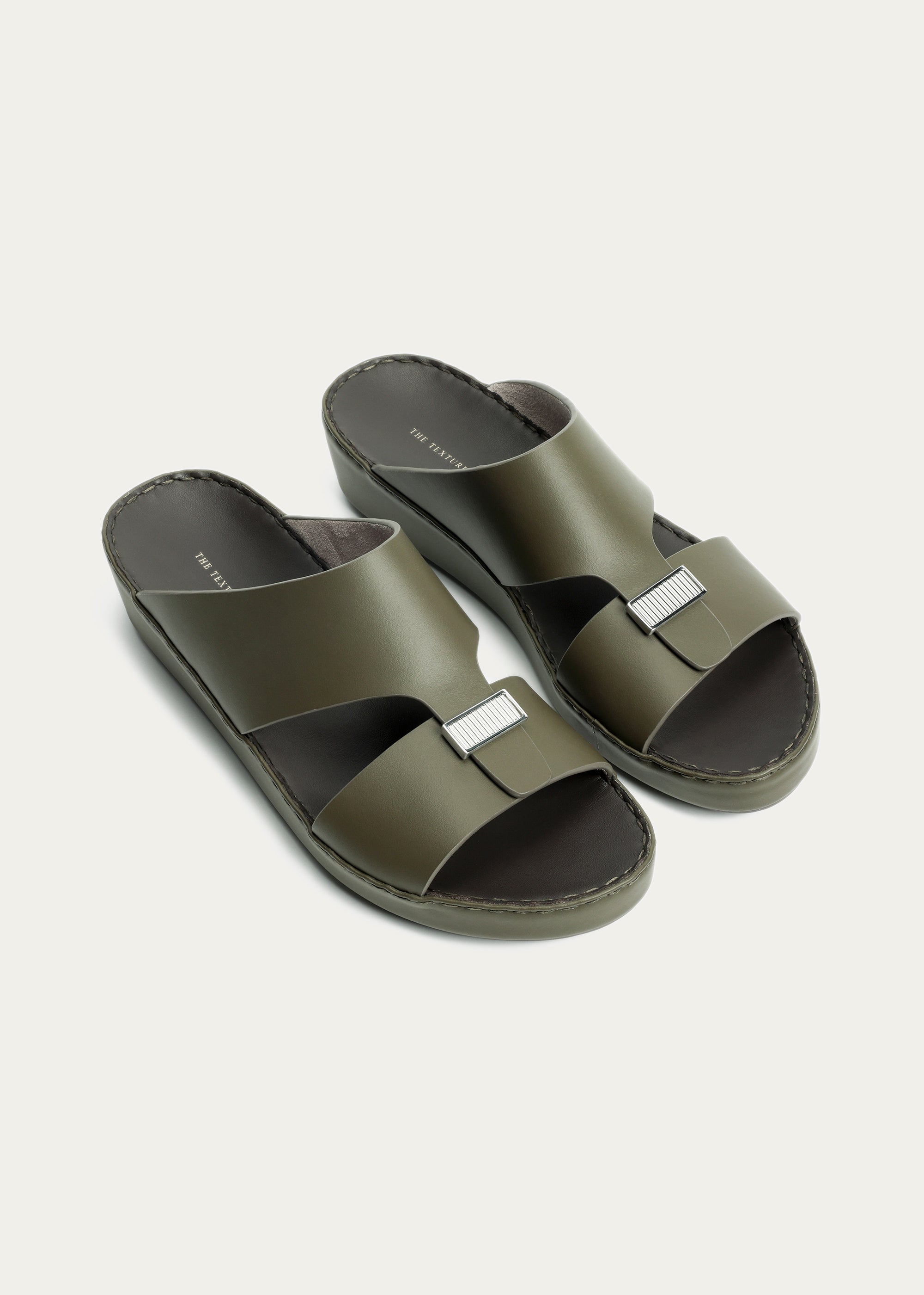 LUXURY BUCKLE CALF LEATHER SANDALS-PARTHENON SERIES-OLIVE
