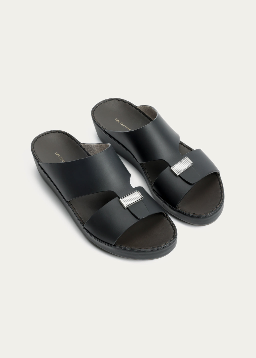 LUXURY BUCKLE CALF LEATHER SANDALS-PARTHENON SERIES-MATTE BLACK