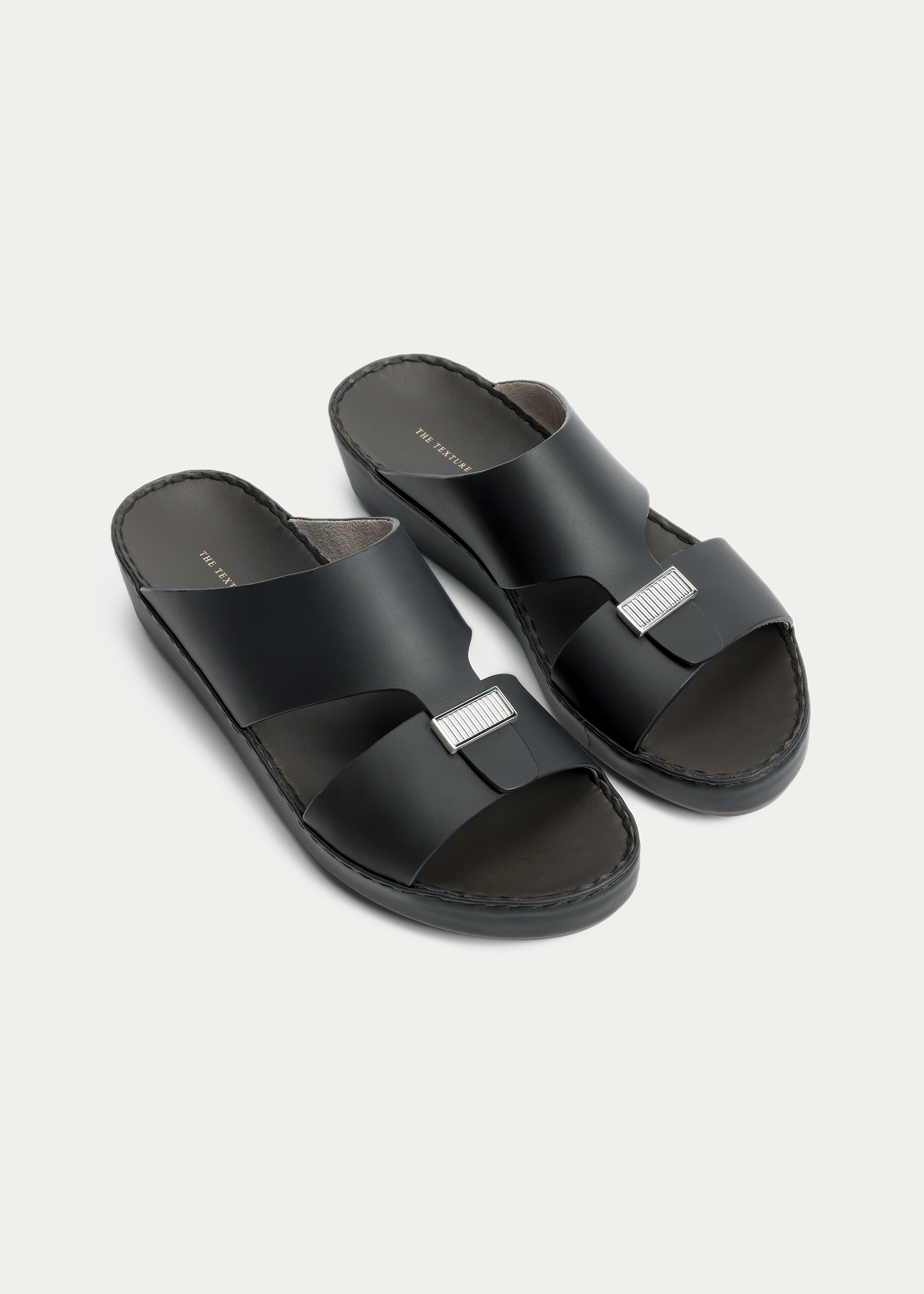 LUXURY BUCKLE CALF LEATHER SANDALS-PARTHENON SERIES-MATTE BLACK
