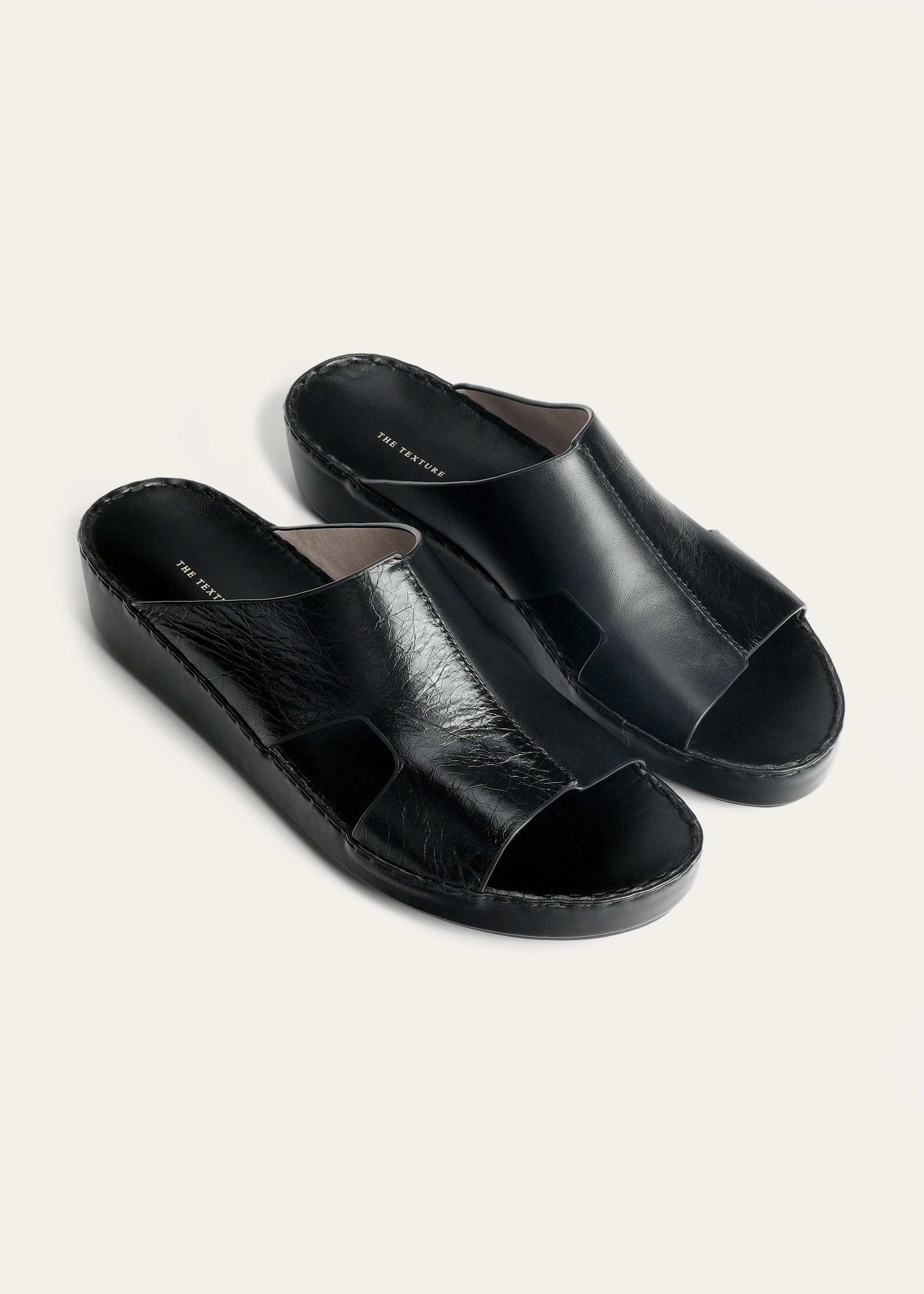 CALF LEATHER SANDALS-TIMES SERIES-MIDNIGHT BLACK