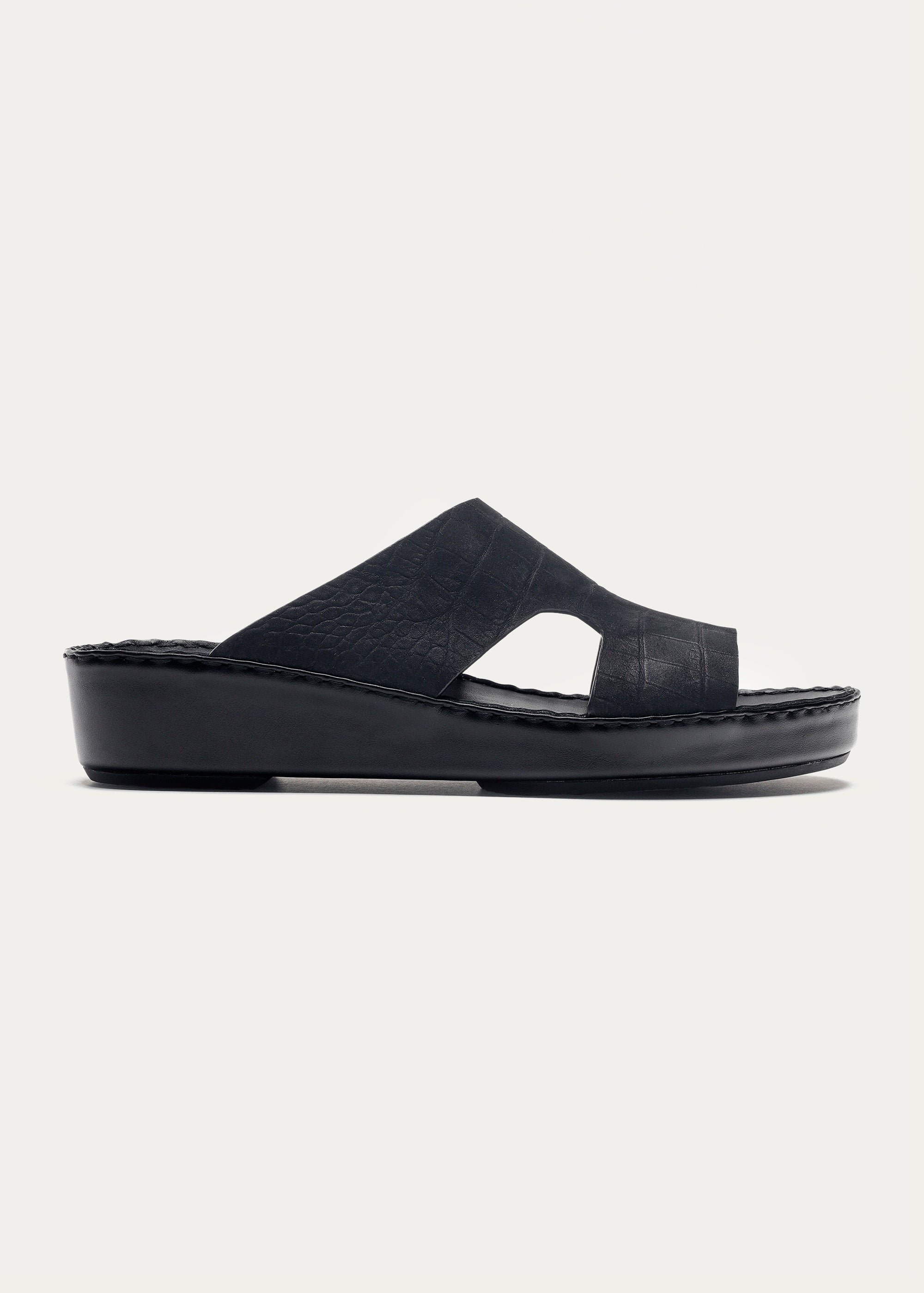CROC PRINT LEATHER SANDALS-CROC PRINT NUBUK SERIES-MATTE BLACK