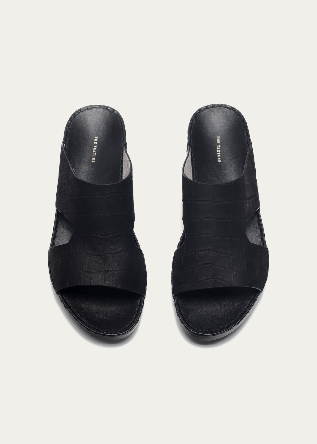 CROC PRINT LEATHER SANDALS-CROC PRINT NUBUK SERIES-MATTE BLACK