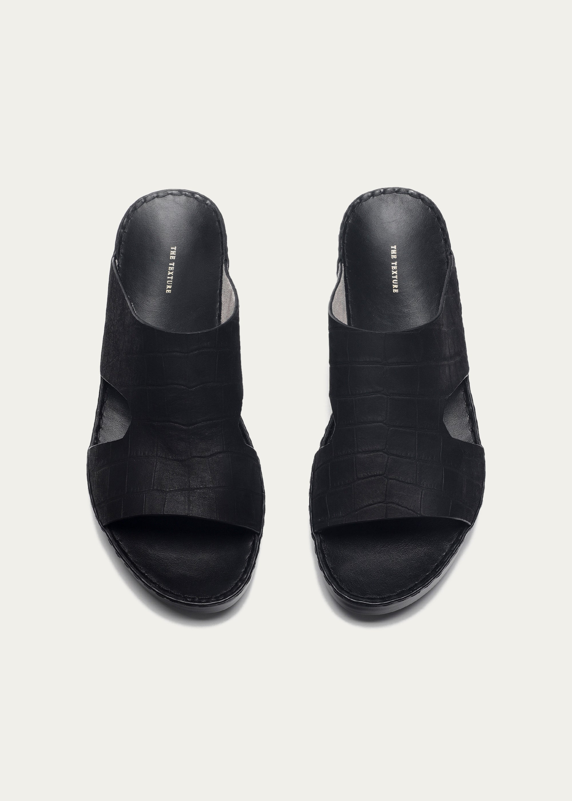 CROC PRINT LEATHER SANDALS-CROC PRINT NUBUK SERIES-MATTE BLACK