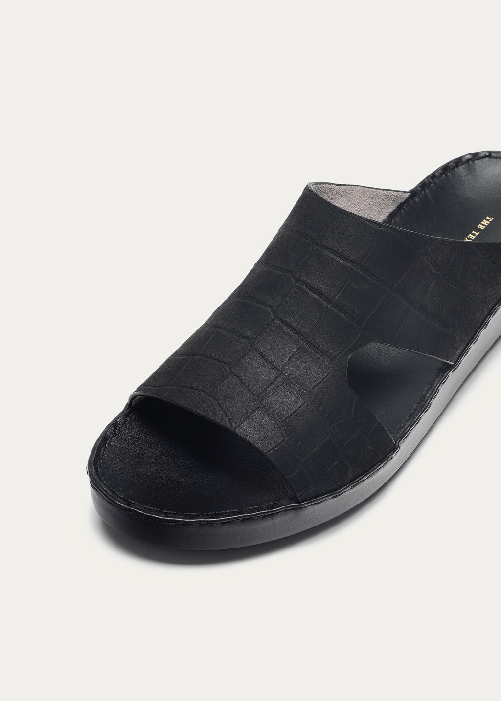 CROC PRINT LEATHER SANDALS-CROC PRINT NUBUK SERIES-MATTE BLACK