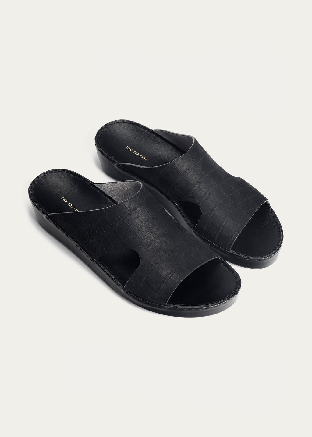 CROC PRINT LEATHER SANDALS-CROC PRINT NUBUK SERIES-MATTE BLACK