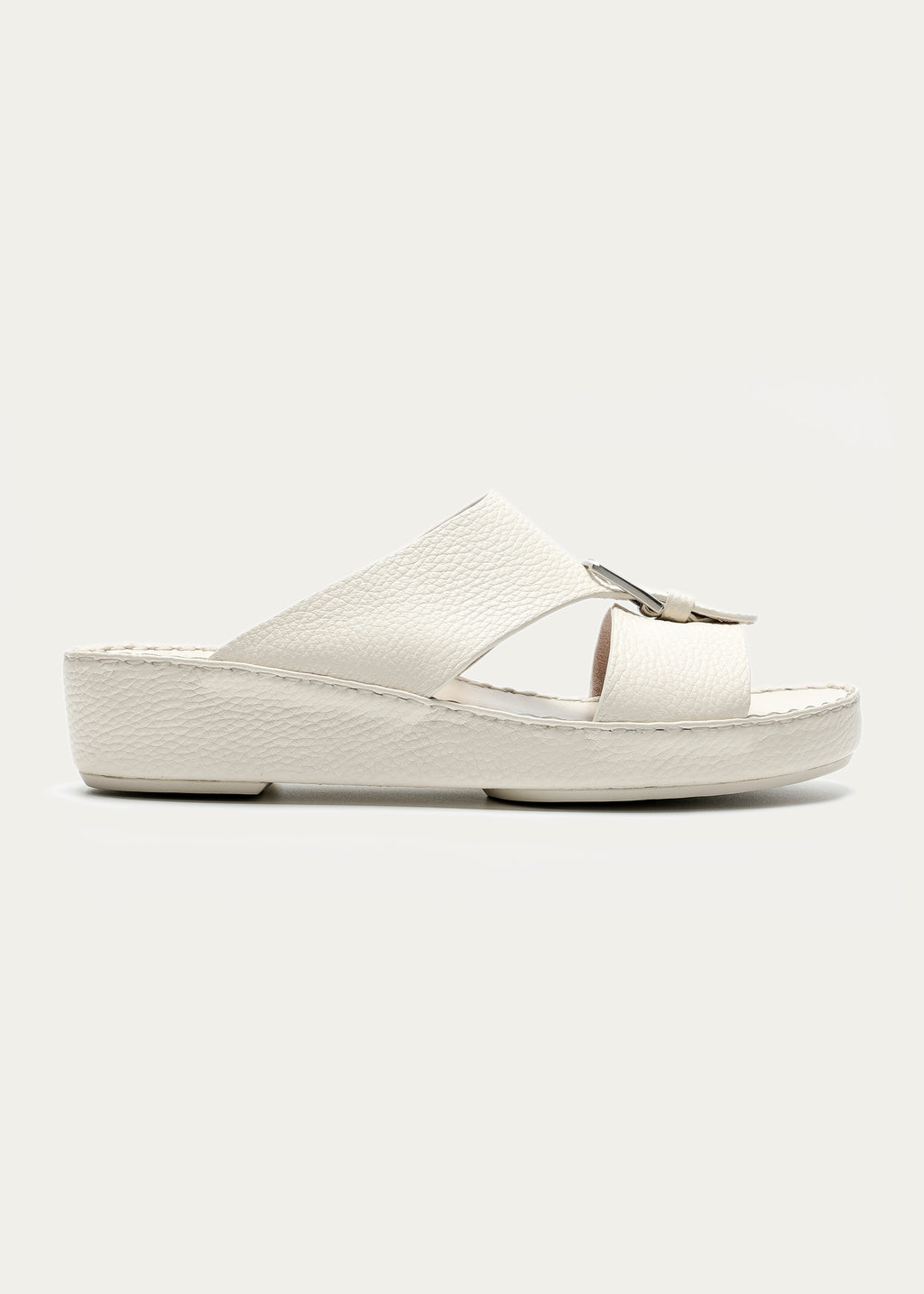BELT BUCKLE GRAIN LEATHER SANDALS-SUPER SOFT SERIES-CREAM WHITE