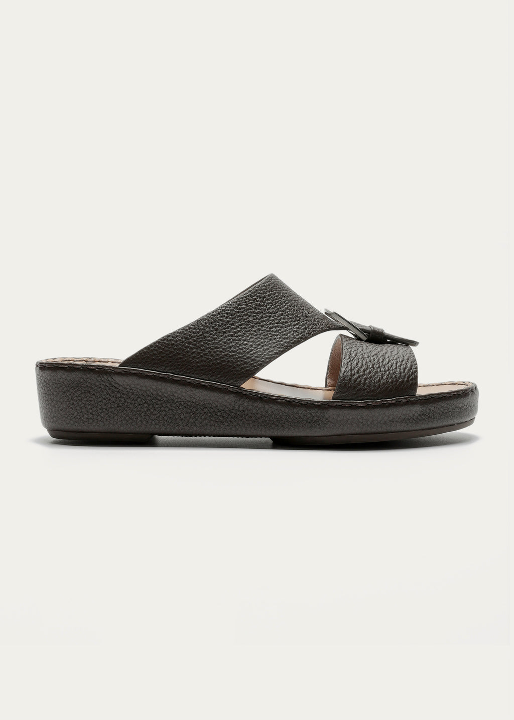 BELT BUCKLE GRAIN LEATHER SANDALS-SUPER SOFT SERIES-BLACK CHOCOLATE