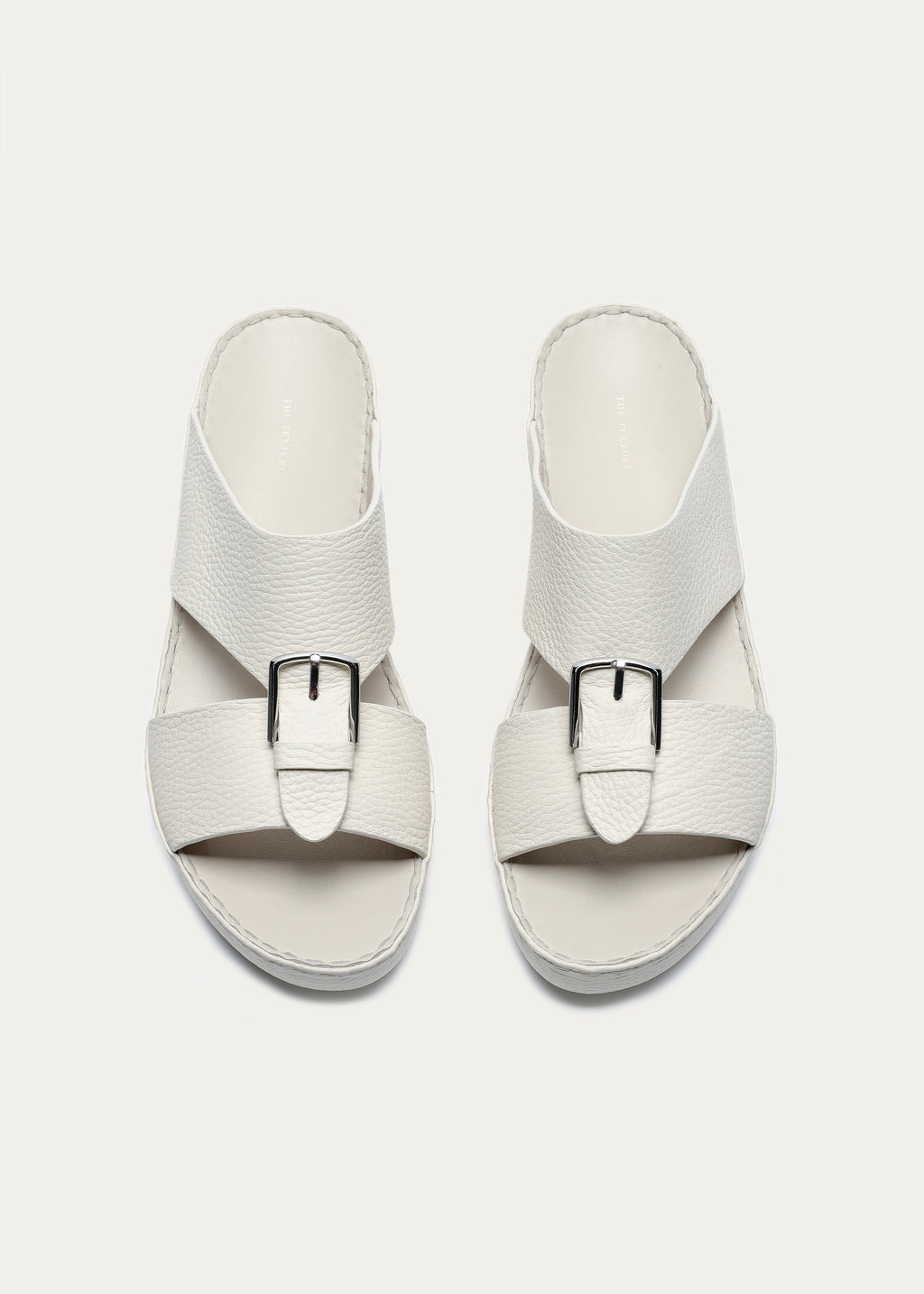 BELT BUCKLE GRAIN LEATHER SANDALS-SUPER SOFT SERIES-CREAM WHITE