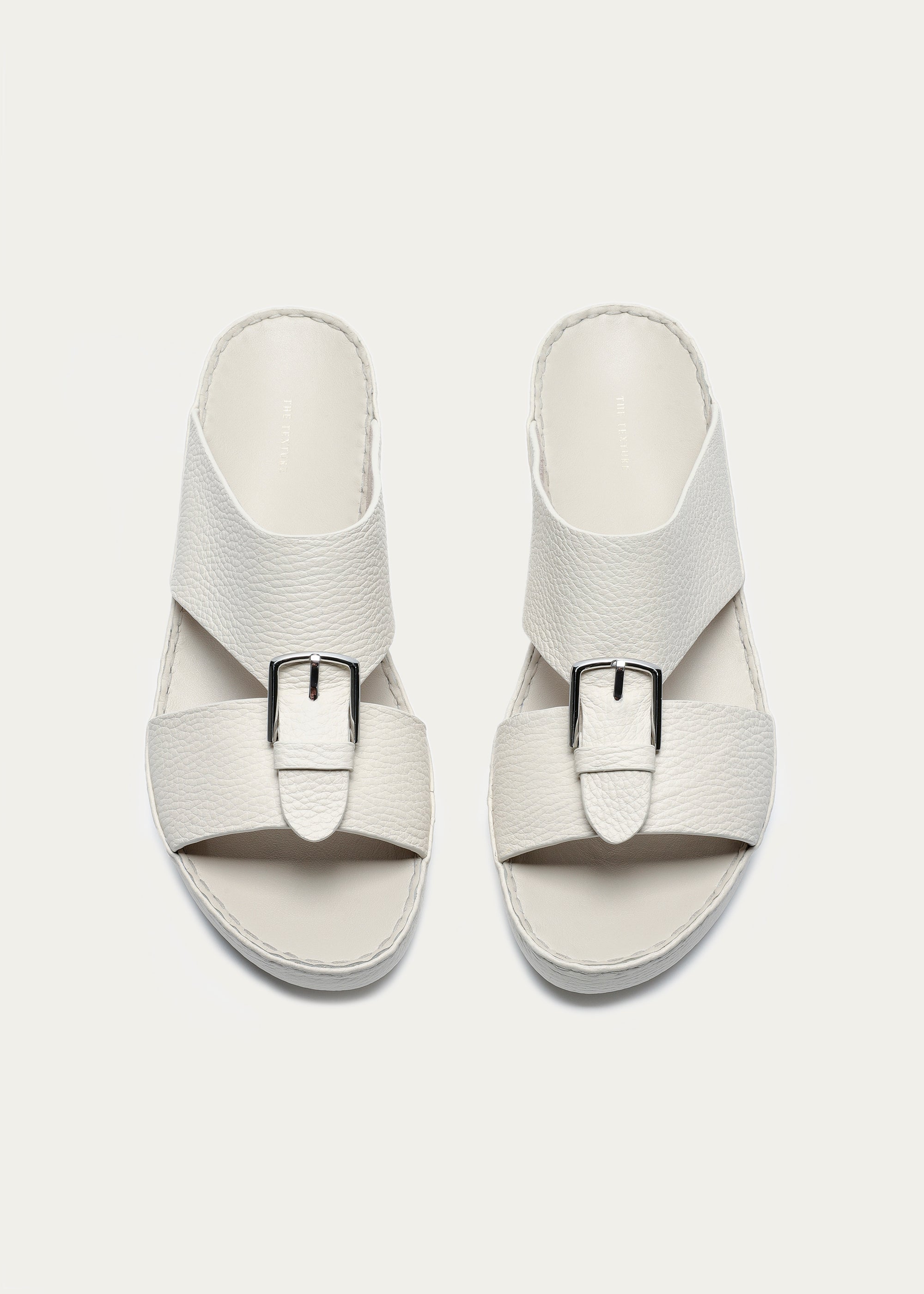 BELT BUCKLE GRAIN LEATHER SANDALS-SUPER SOFT SERIES-CREAM WHITE