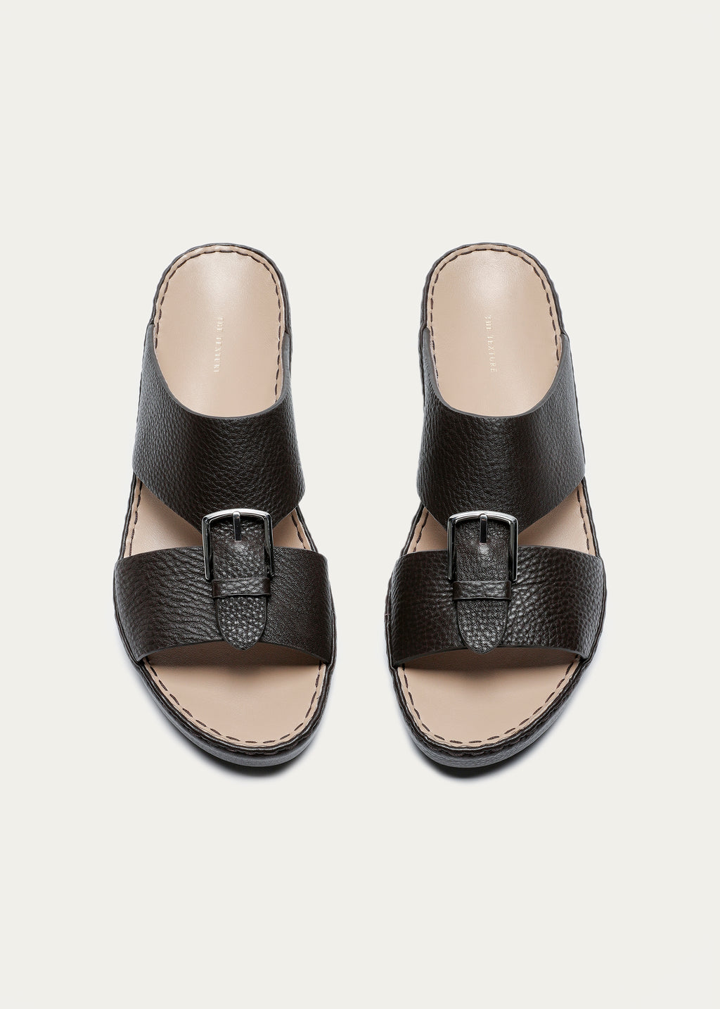 BELT BUCKLE GRAIN LEATHER SANDALS-SUPER SOFT SERIES-BLACK CHOCOLATE