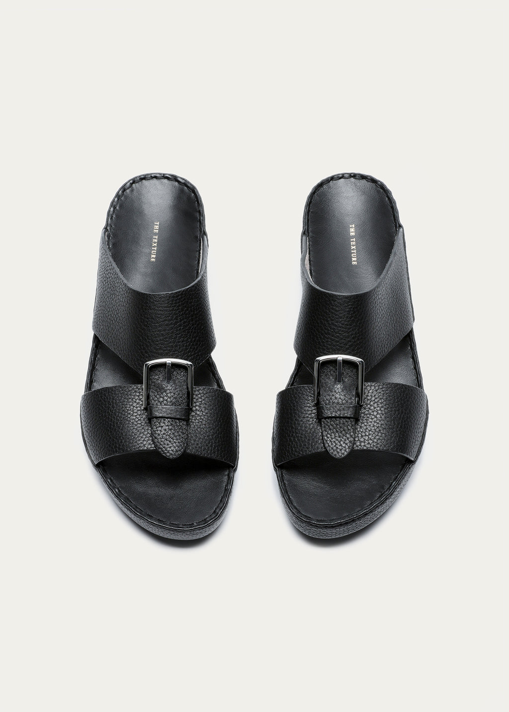 BELT BUCKLE GRAIN LEATHER SANDALS-SUPER SOFT SERIES-DEEP BLACK