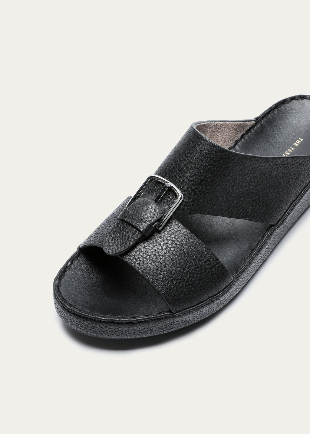 BELT BUCKLE GRAIN LEATHER SANDALS-SUPER SOFT SERIES-DEEP BLACK