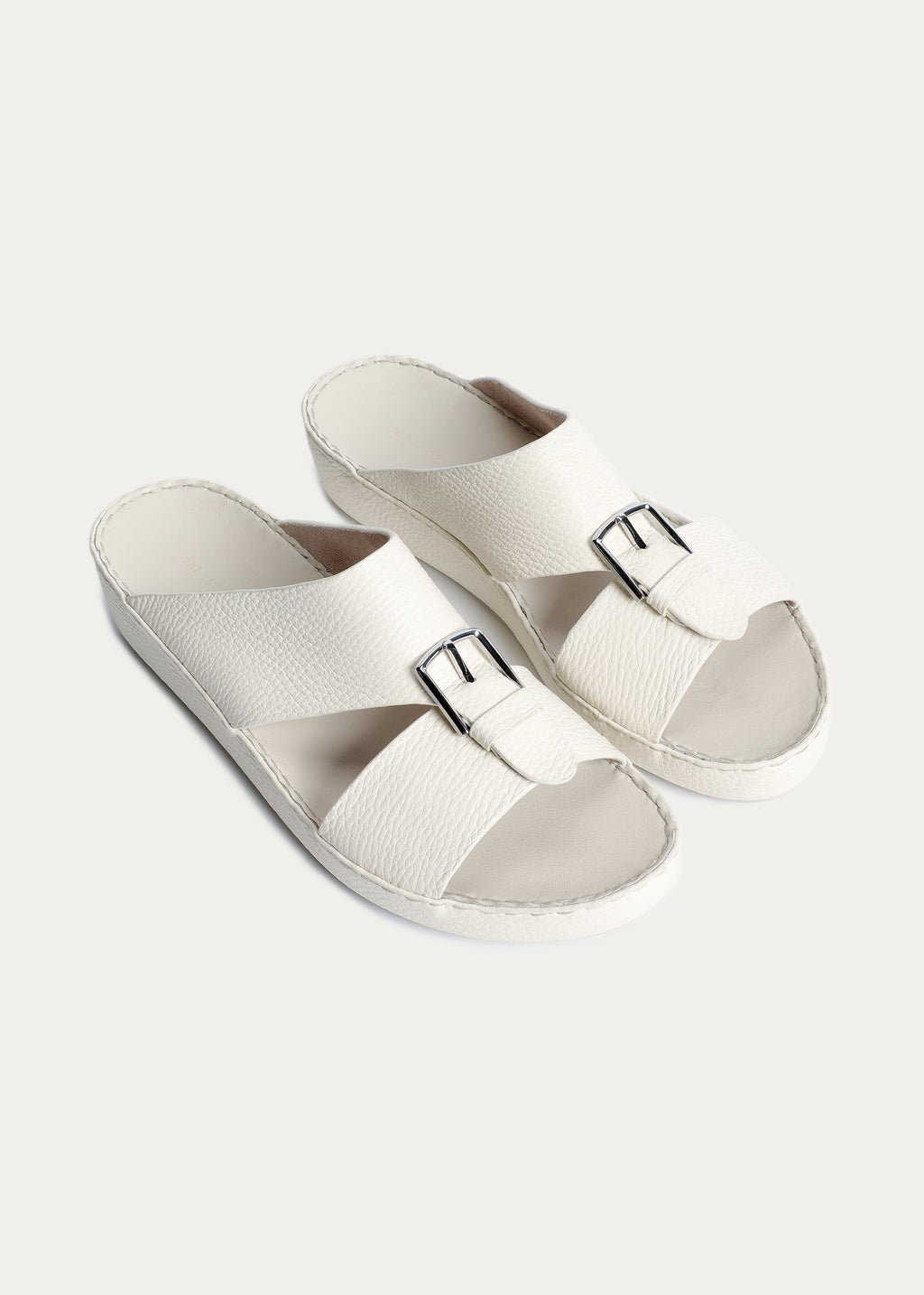BELT BUCKLE GRAIN LEATHER SANDALS-SUPER SOFT SERIES-CREAM WHITE